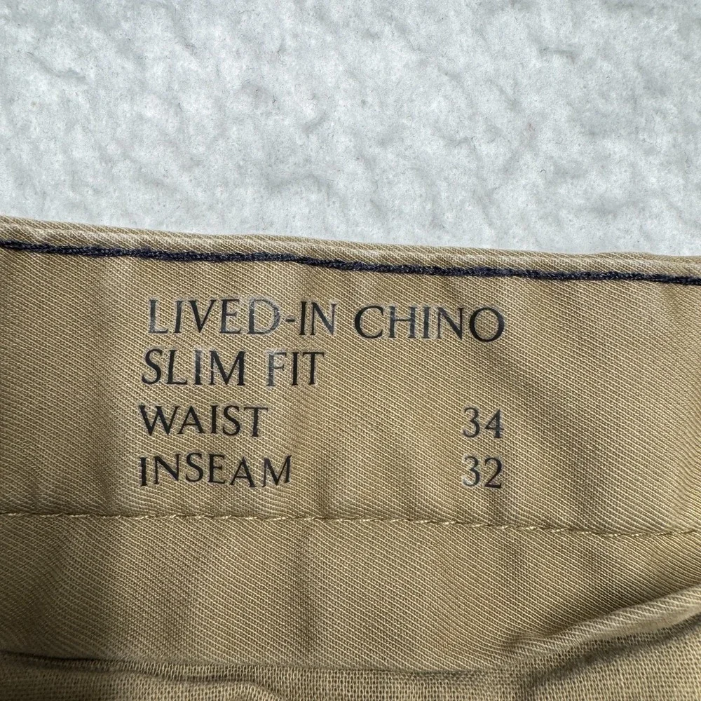 Banana Republic Lived In Chino Pants Beige Khaki Slim Fit Men's‎ Size 34x32